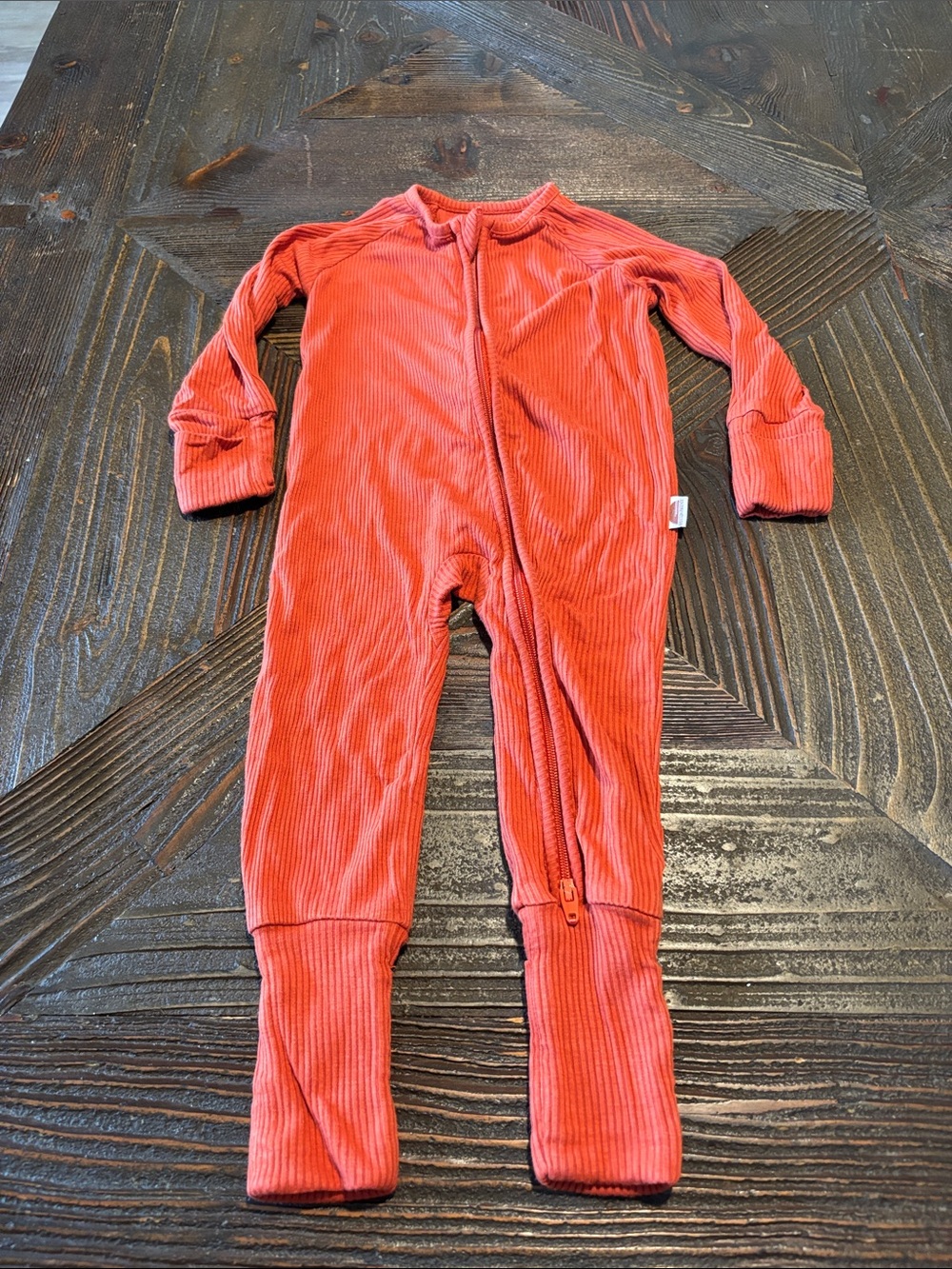 Coral Ribbed Zippered Baby Footed One-Piece